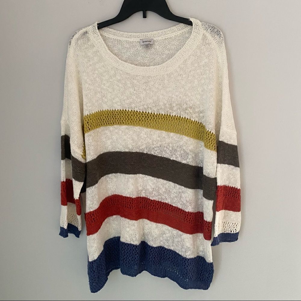 Avenue Women’s Long Sleeve Scoop Neck Color Block Knit / Crochet Sweater Top